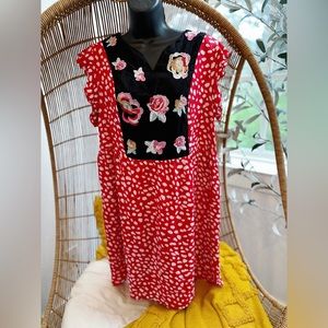 Kirundo Women’s Red Embroidered Dress Size Large Polka Dot